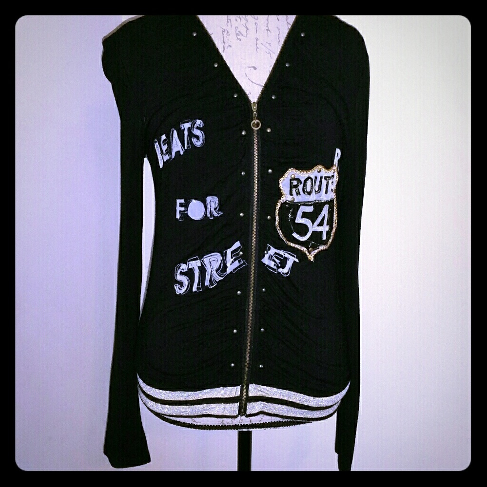 Black and gold zip up sweater